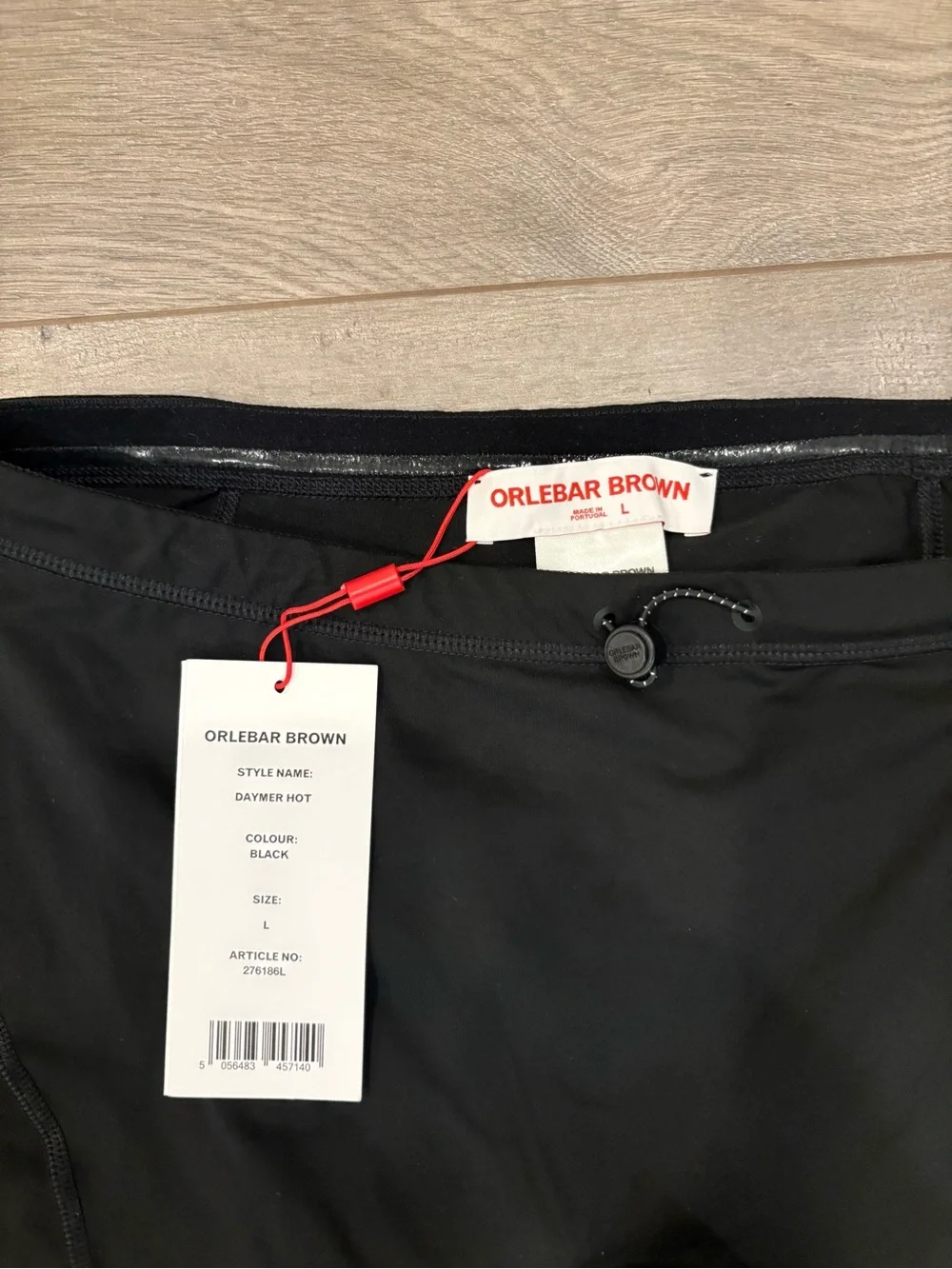 NWT Orlebar Brown Black Daymer Hot Mid Length Logo Swim Shorts Size L